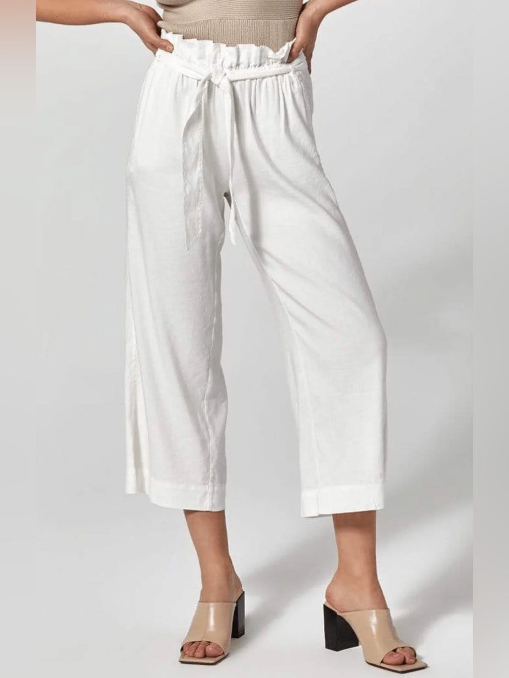 Alp N Rock Ivory Sidney Linen Cropped Wide-Leg Pants Size Medium